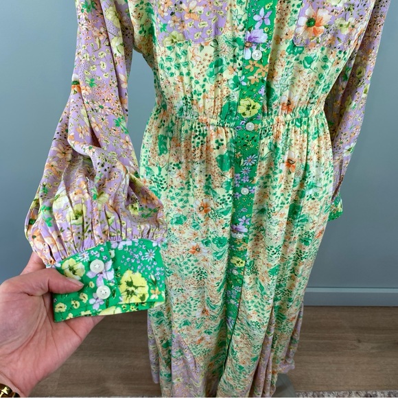 NWOT Stunning Loft Godet Pastel Floral Maxi Shirt Dress Cottagecore Romantic Sm. - Picture 4 of 12